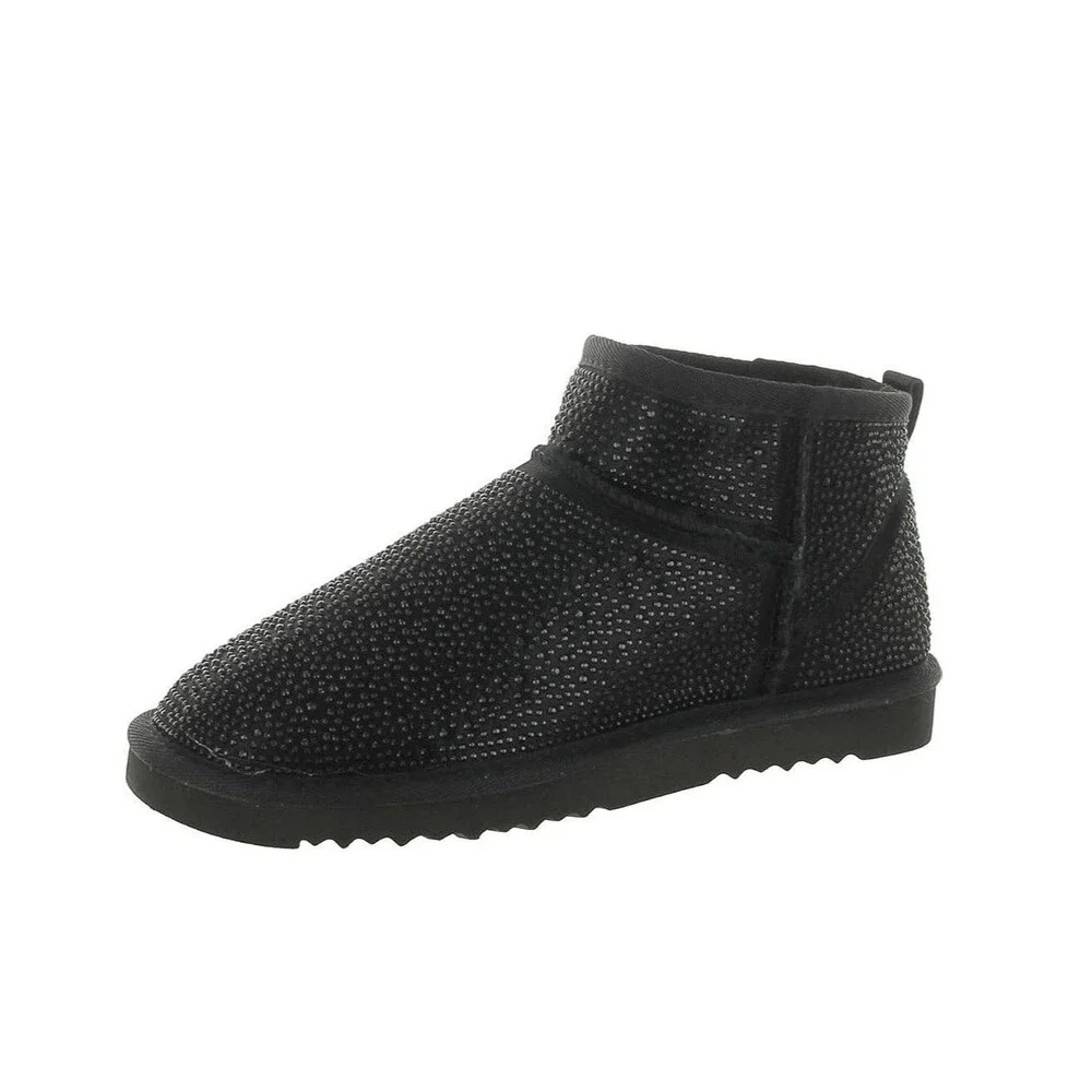 INC Womens 6 M Black Bling Rhinestone Embellished Faux Fur Flat Booties NIB RY0